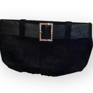 VICTORIA’S SECRET Glamorous Rhinestone Suede Evening Clutch in Black